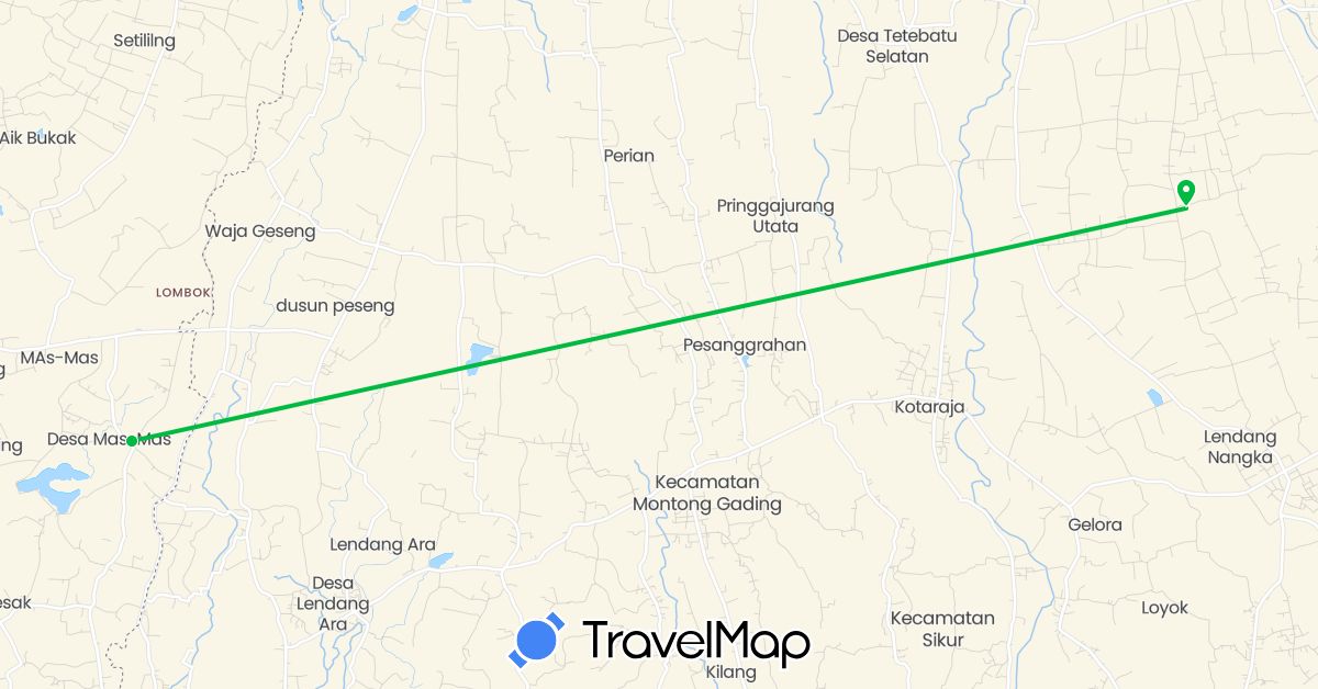 TravelMap itinerary: driving, bus in Greenland, Indonesia (Asia, North America)